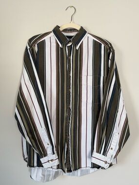 RARE/VINTAGE Y2K Nikoata Striped Cotton Twill Button Down Men’s Size Medium